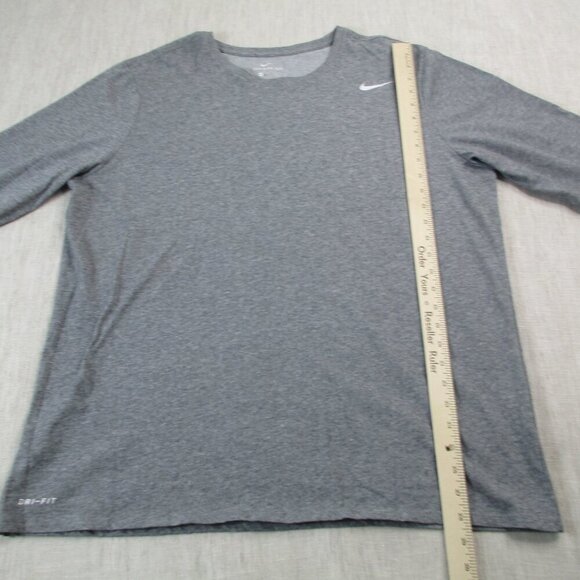 Nike Tee Shirt Mens 2XL Gray Heather Dri-Fit Swoosh Logo Long Sleeve Crew Neck - Picture 5 of 8
